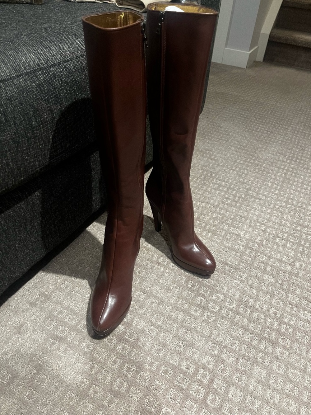 Prada knee high high heeled leather boots